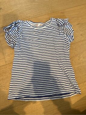 Crewcuts Blue & White Striped Ruffle Sleeve Tee